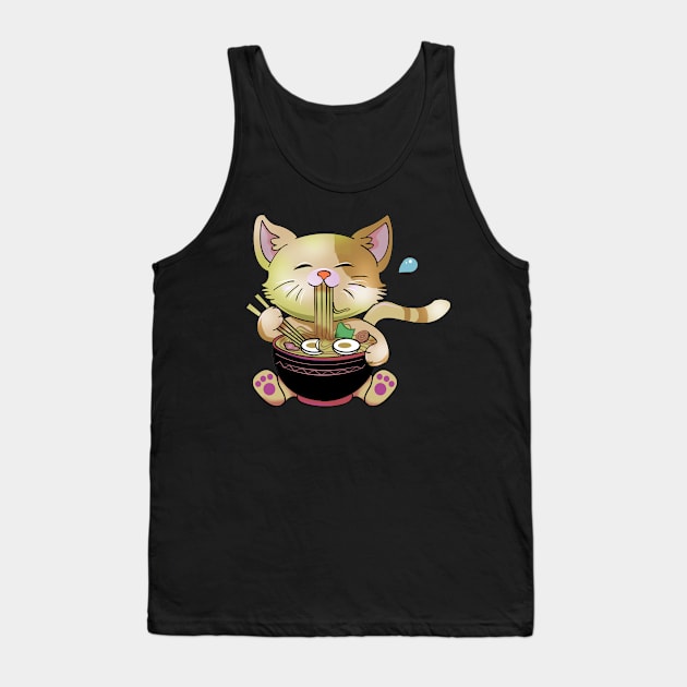 Cute Chibi Anime Manga Cat Ramen Lover Tank Top by TheBeardComic